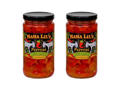 Two jars of Mama Lil's Peppers on a white background